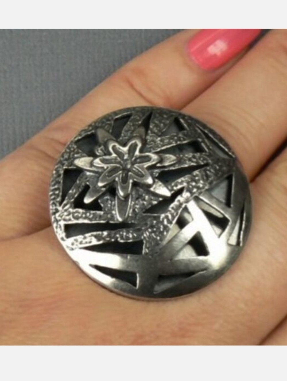Addy Ronen LARGE Flower Round Sterling SILVER Ring